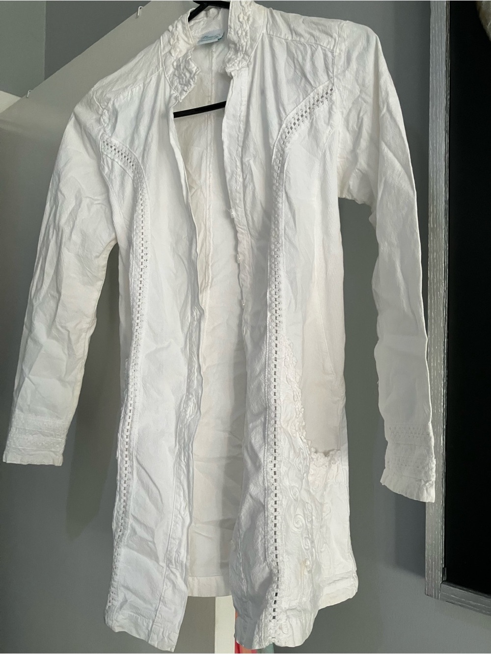 White Embroidered Long Open Shirt Jacket Boho Style